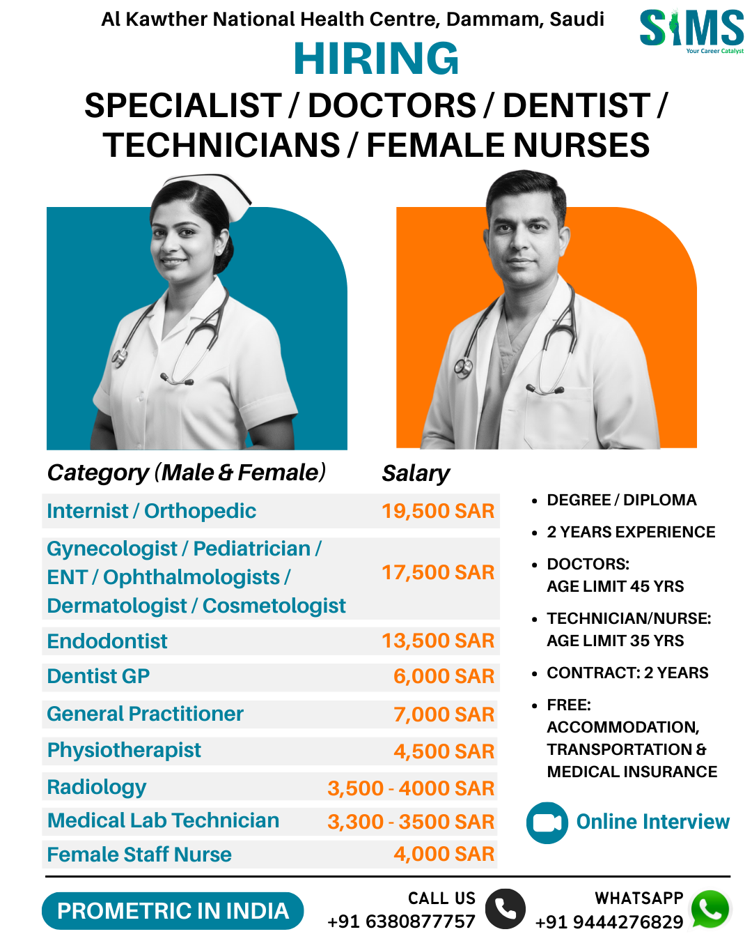 Specialist Doctors / Dentists / Technicians / Female Nurses — Gulf job poster